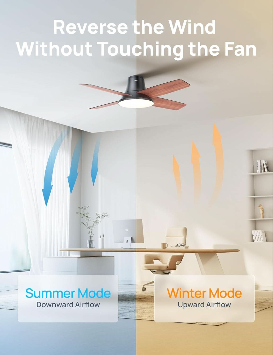 Ceiling Fan With Lights 44 Inch Black Quiet DC Motor