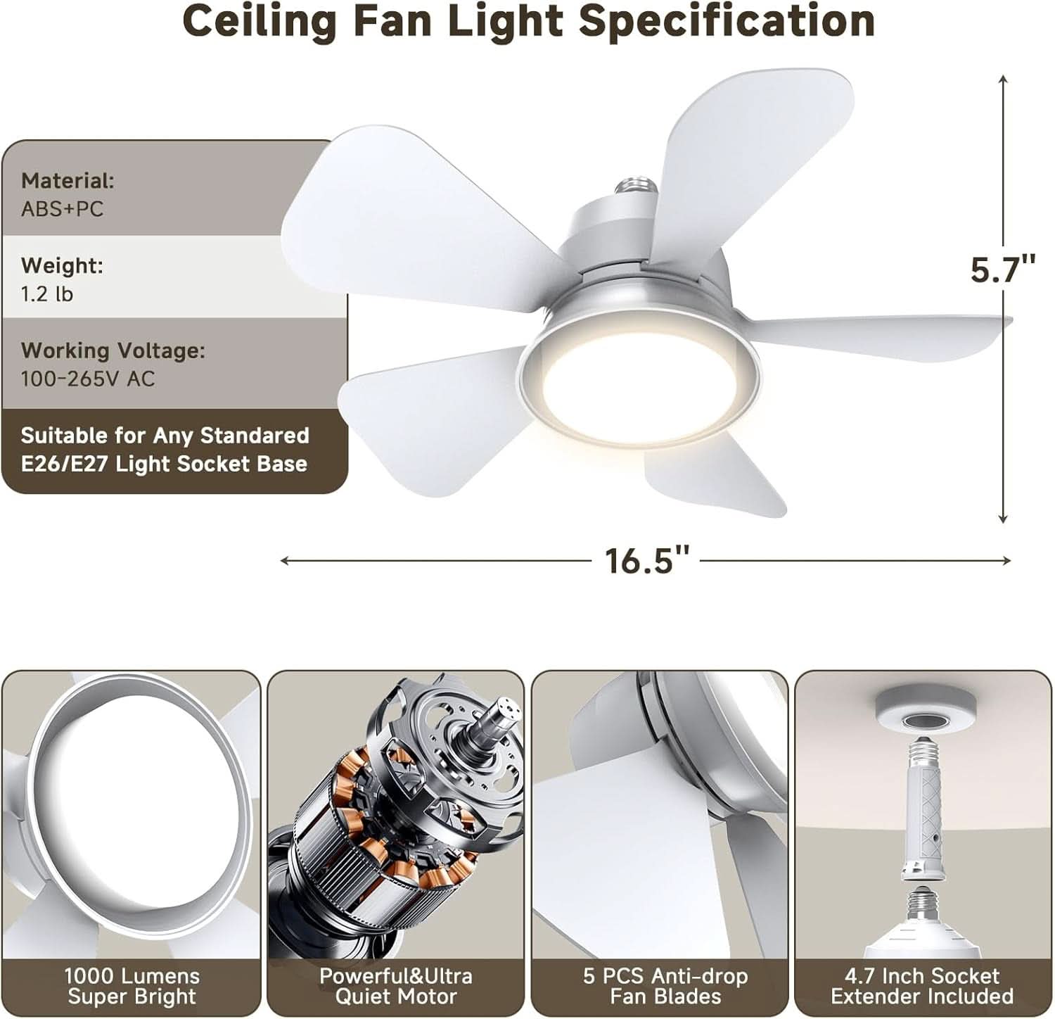 Ceiling Fan With Lights Remote Dimmable LED 3000K 6000K