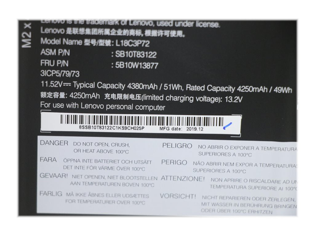 Celxpert L18C3P72 - Notebook battery - lithium ion - 3-cell - 4380 mAh - FRU - for ThinkPad P14s Gen 1; P43s; T14 Gen 1;