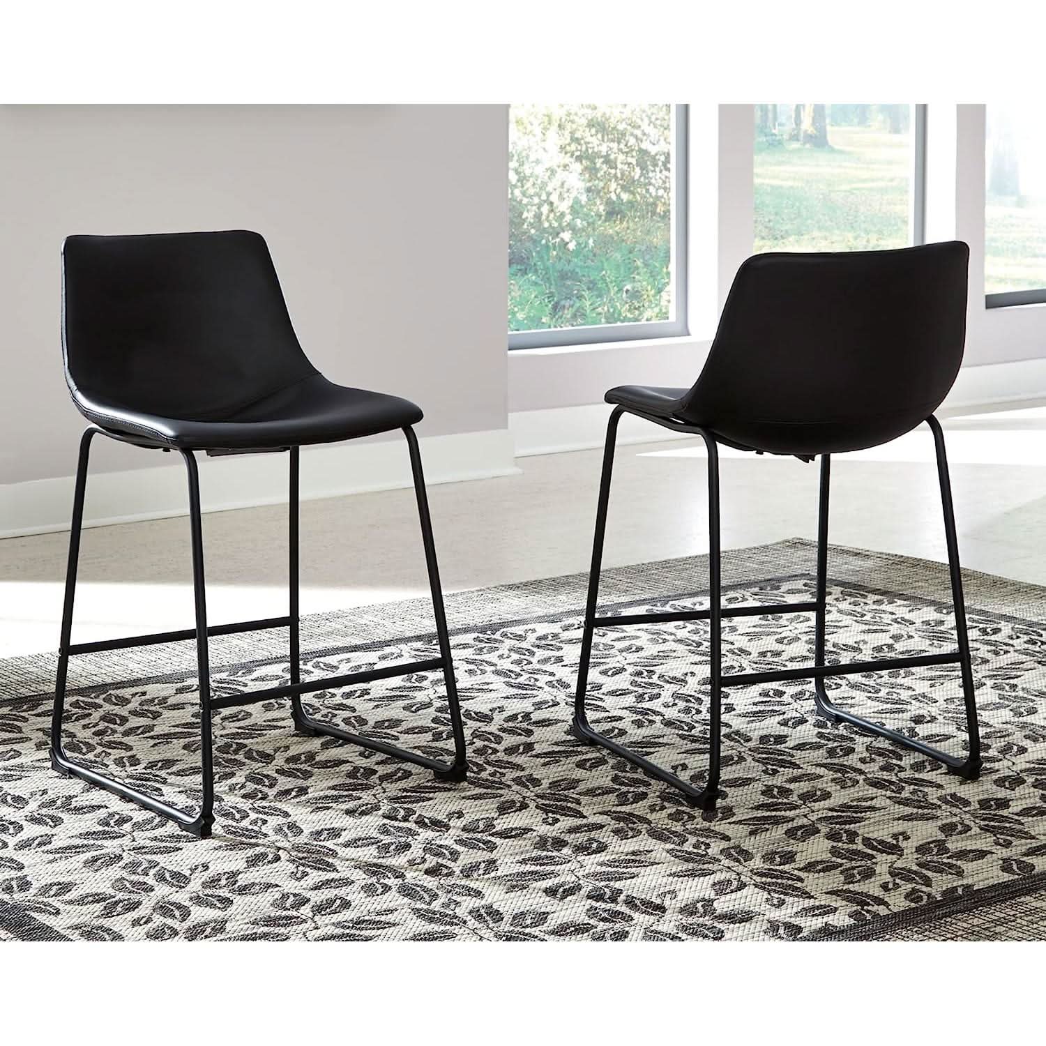 Centiar Modern Bucket Bar Stool Set Of 2 Black Faux Leather