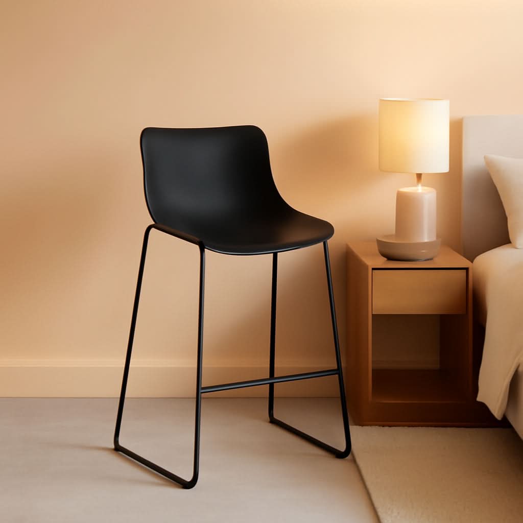 Centiar Modern Bucket Bar Stool Set Of 2 Black Faux Leather