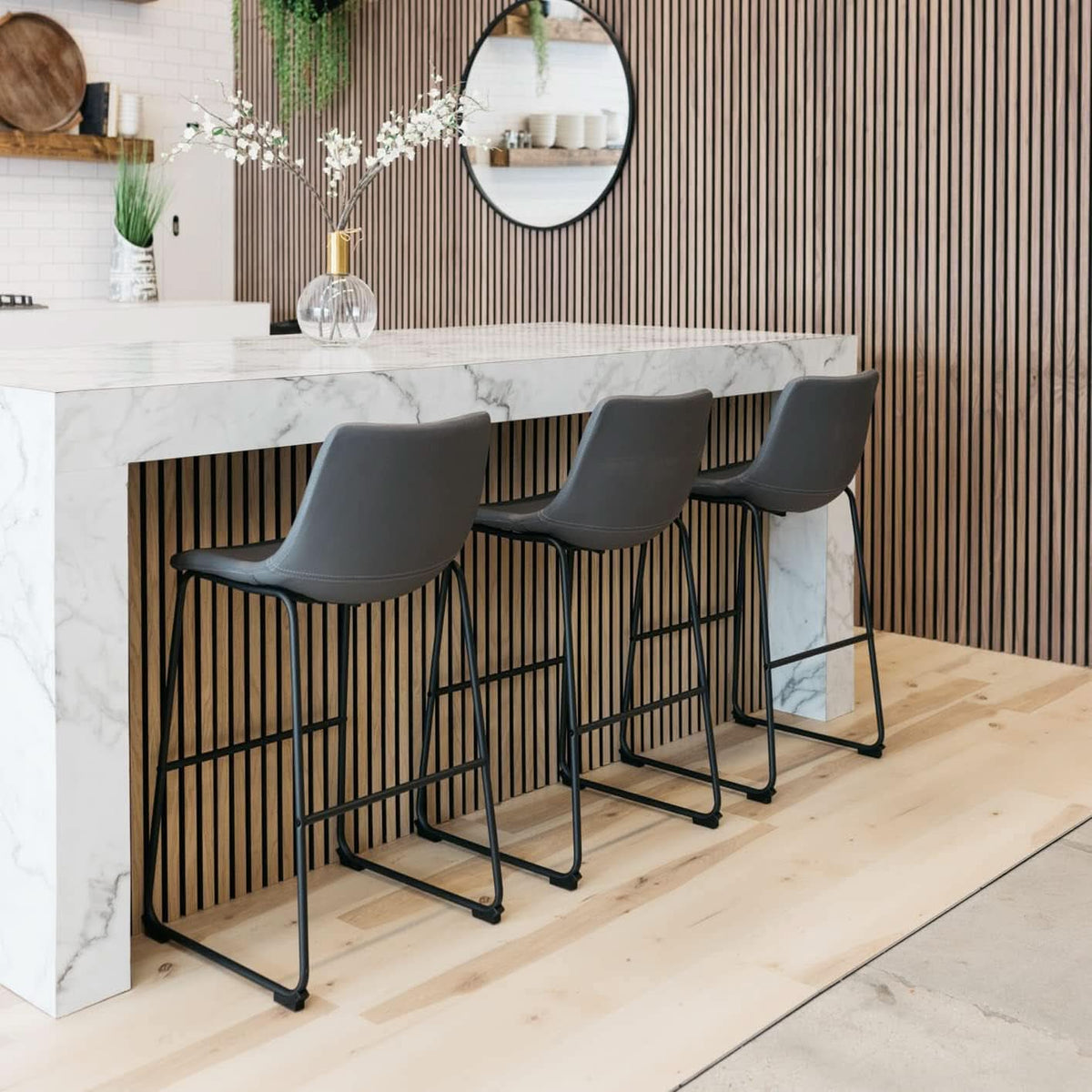 Centiar Modern Faux Leather Pub Height Bar Stool Gray 29 Inch Set of 2
