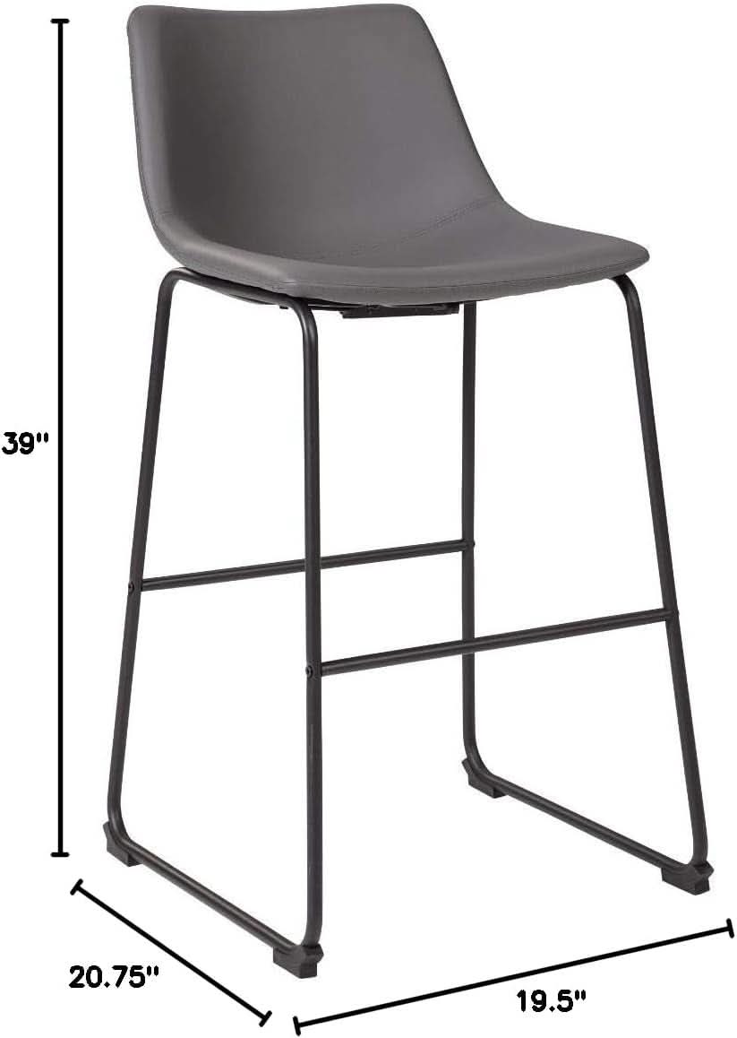 Centiar Modern Faux Leather Pub Height Bar Stool Gray 29 Inch Set of 2