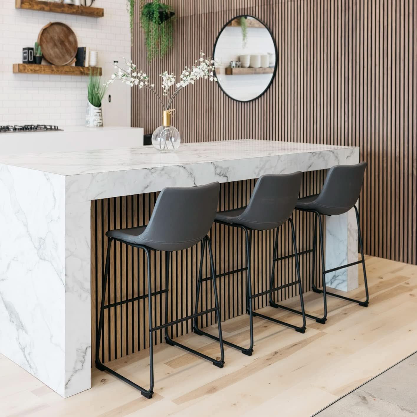 Centiar Modern Faux Leather Pub Height Bar Stool Gray 29 Inch Set of 2