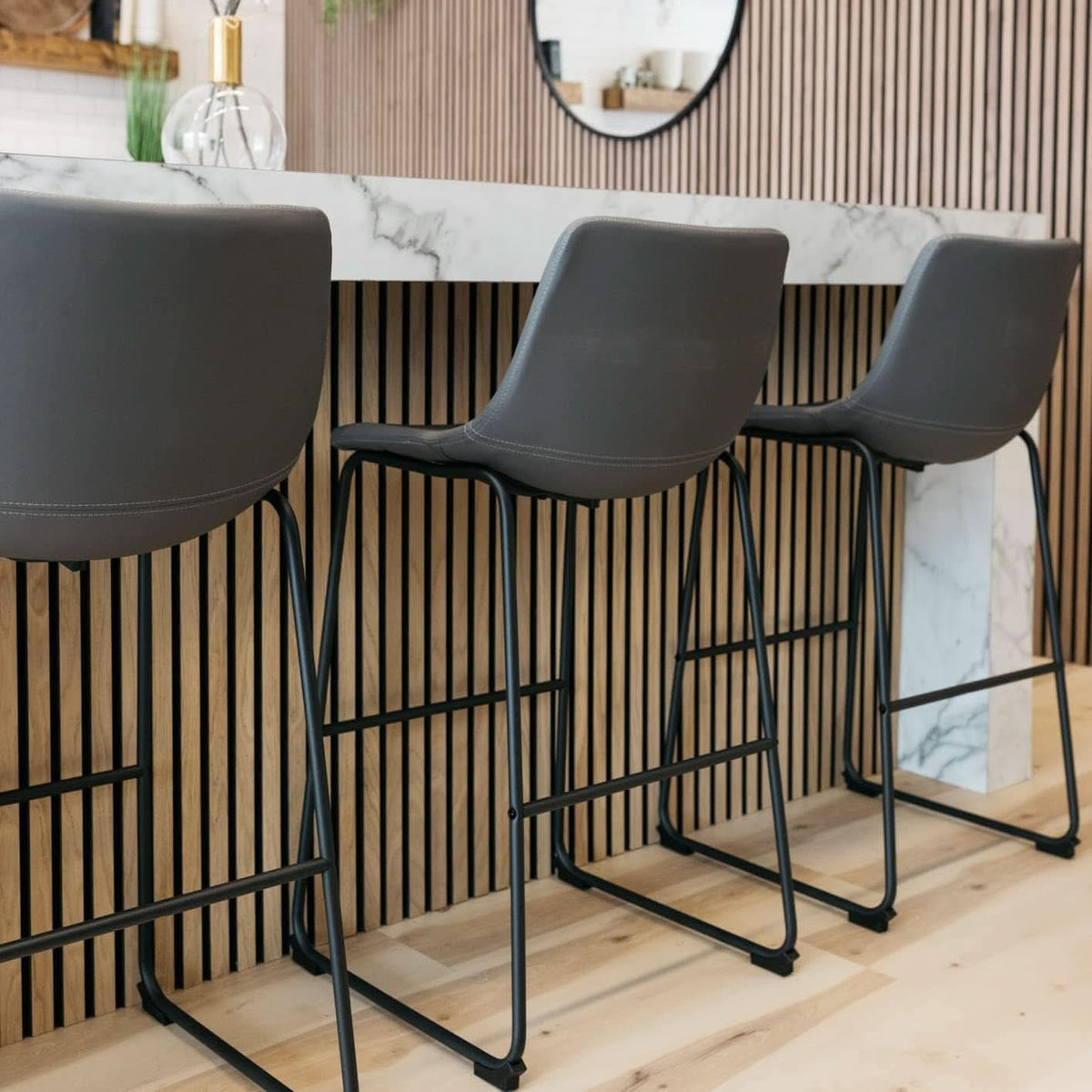 Centiar Modern Faux Leather Pub Height Bar Stool Gray 29 Inch Set of 2