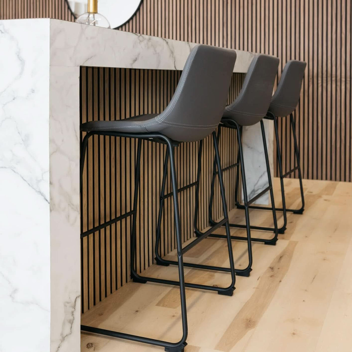Centiar Modern Faux Leather Pub Height Bar Stool Gray 29 Inch Set of 2