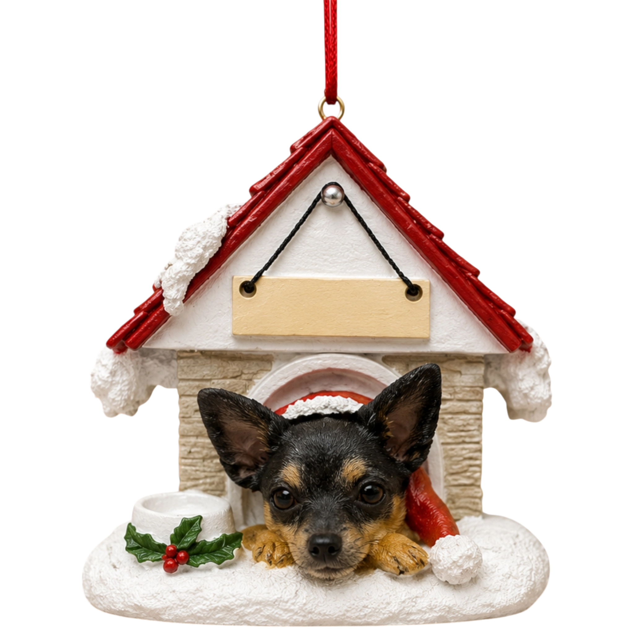 Ceramic Doghouse Ornament - Chihuahua Black