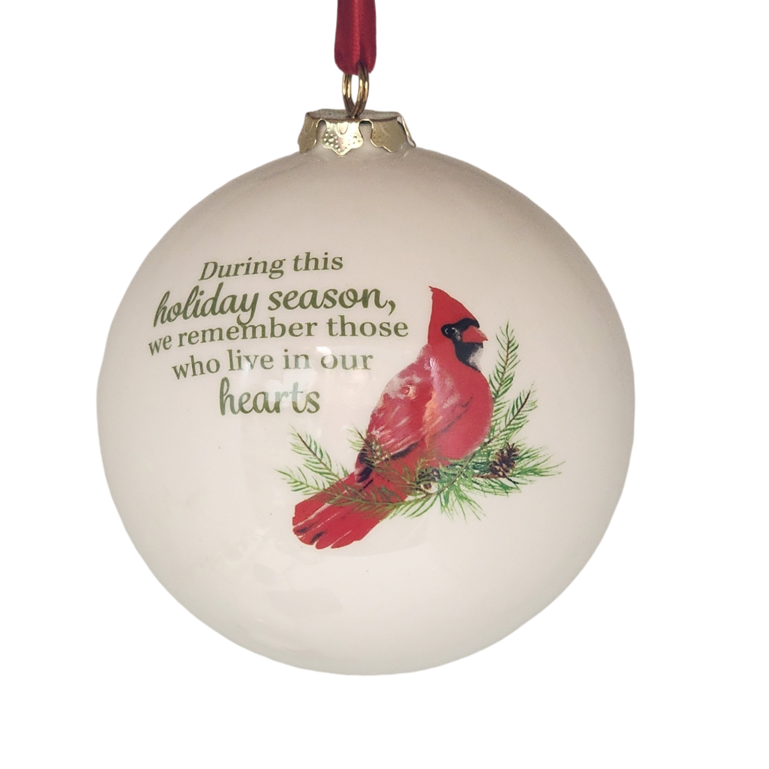 Ceramic Memorial Holiday Cardinal Ornament - During this holiday season, we remember those who live in our hearts
