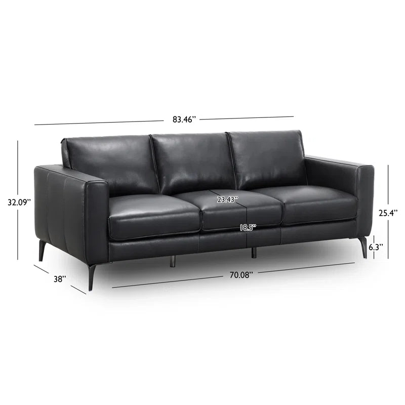 Cerellia 83.46 Inch Top Grain Leather Upholstered Sofa