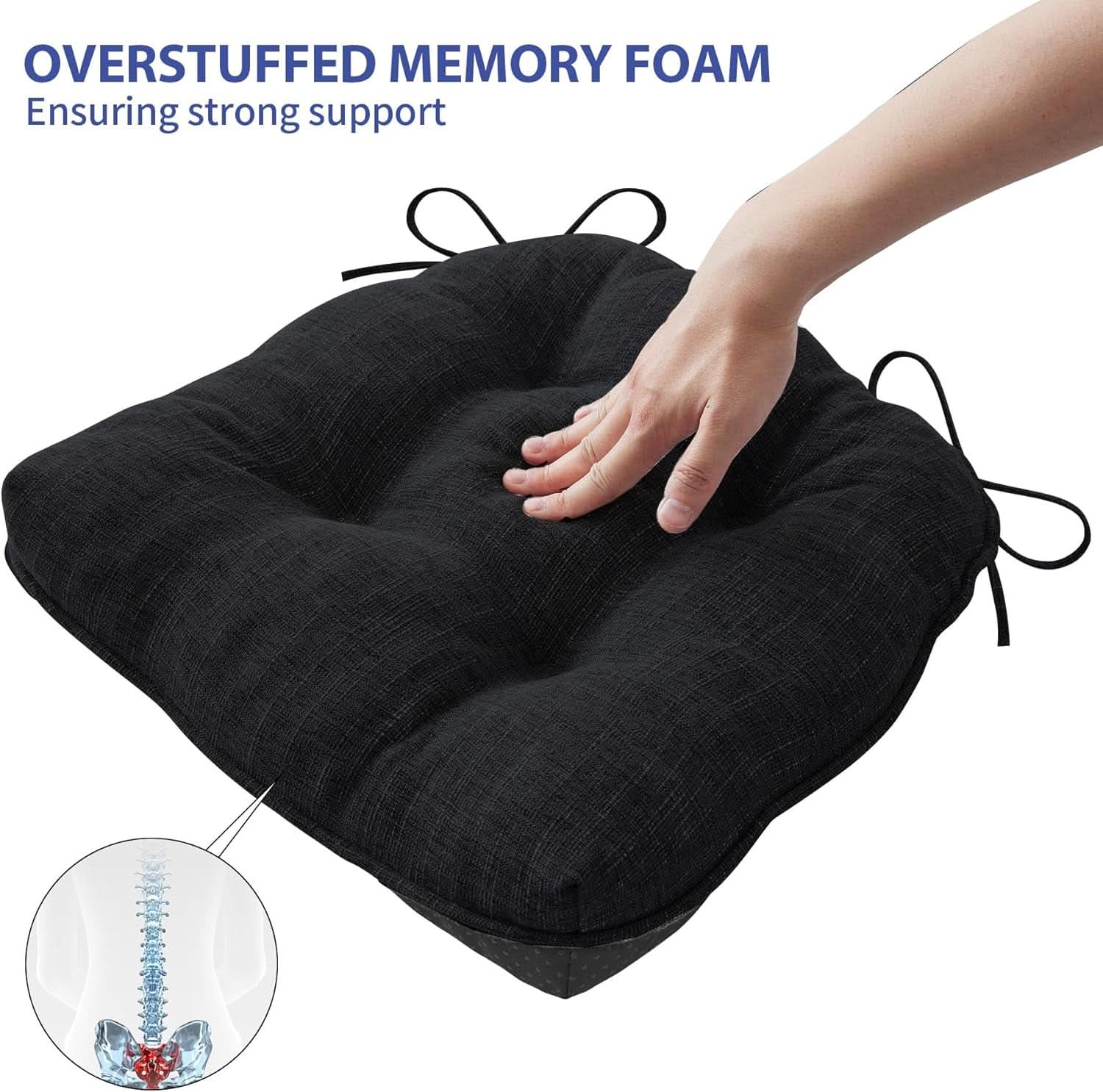 Chair Cushions 4 Pack Memory Foam With Non Slip Backing 15.5x15.5x4 Black