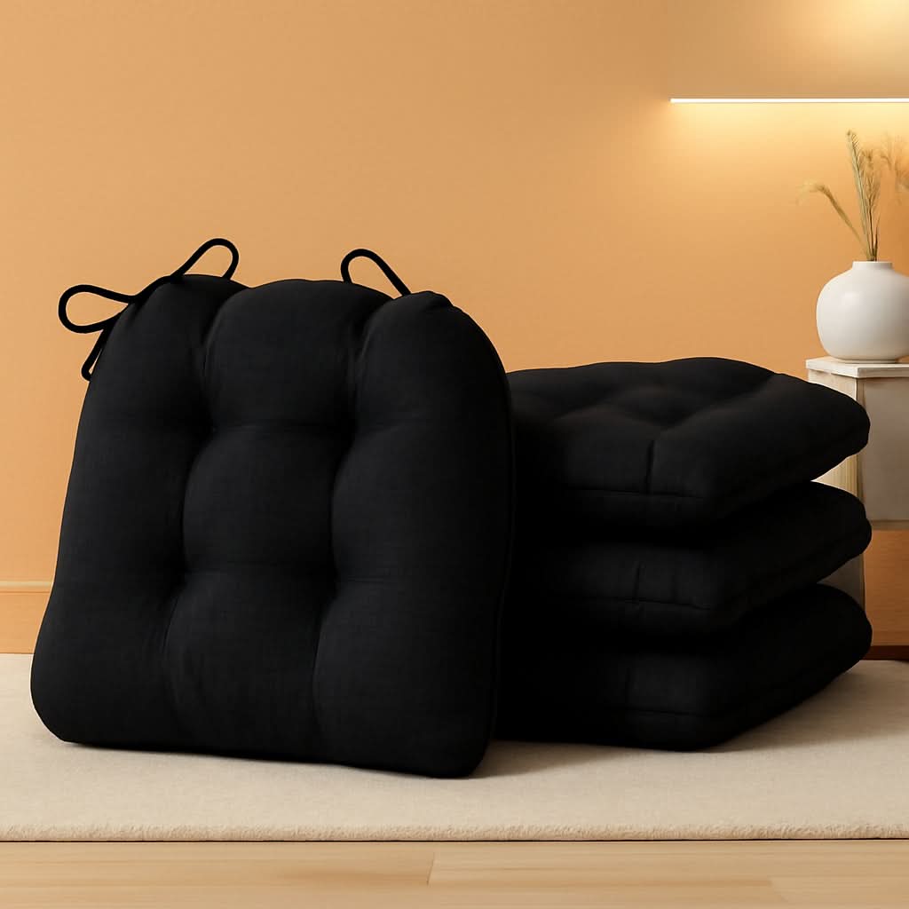 Chair Cushions 4 Pack Memory Foam With Non Slip Backing 15.5x15.5x4 Black