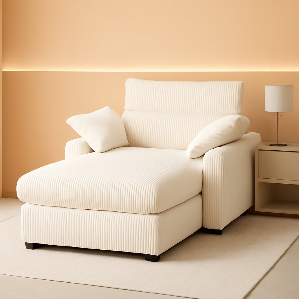 Chaise Lounge Chair With Ottoman 57 Inch Beige Corduroy