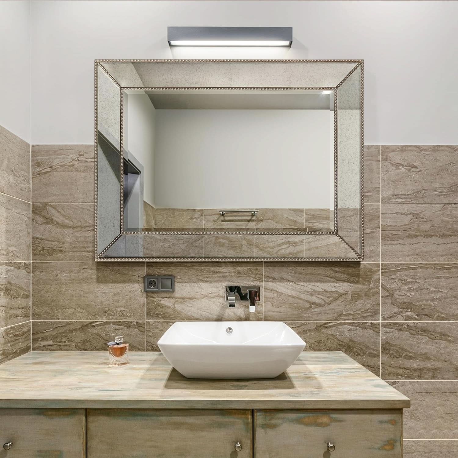Champagne Bead Beveled Wall Mirror 40 X 30 Solid Wood Frame