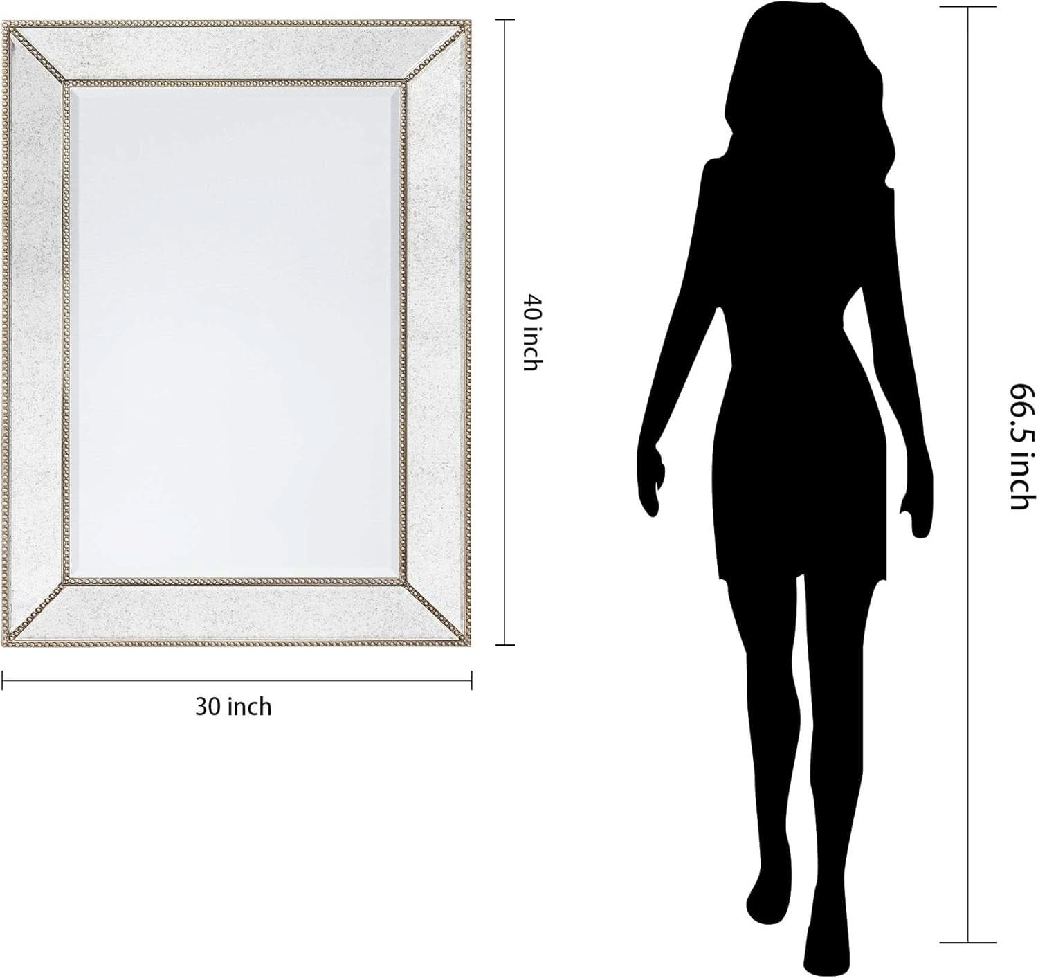 Champagne Bead Beveled Wall Mirror 40 X 30 Solid Wood Frame