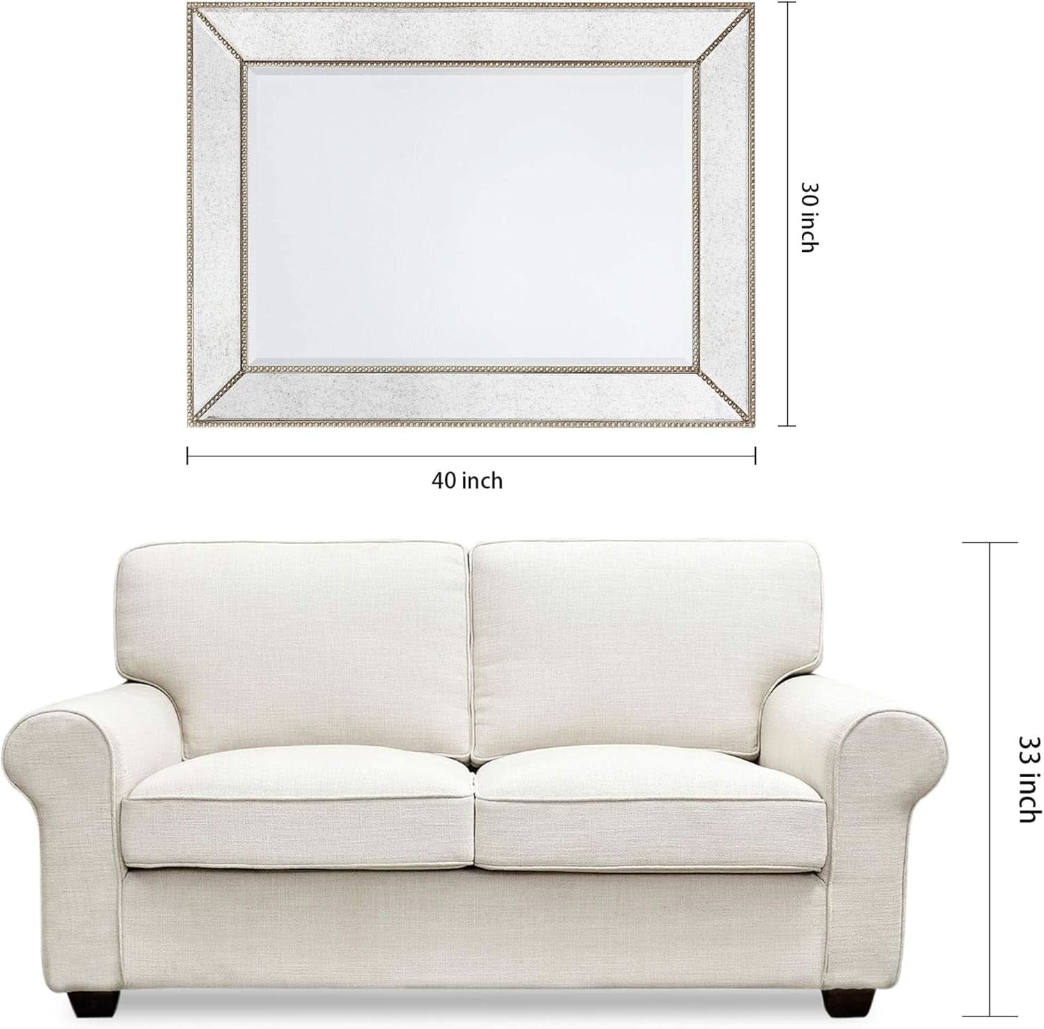 Champagne Bead Beveled Wall Mirror 40 X 30 Solid Wood Frame