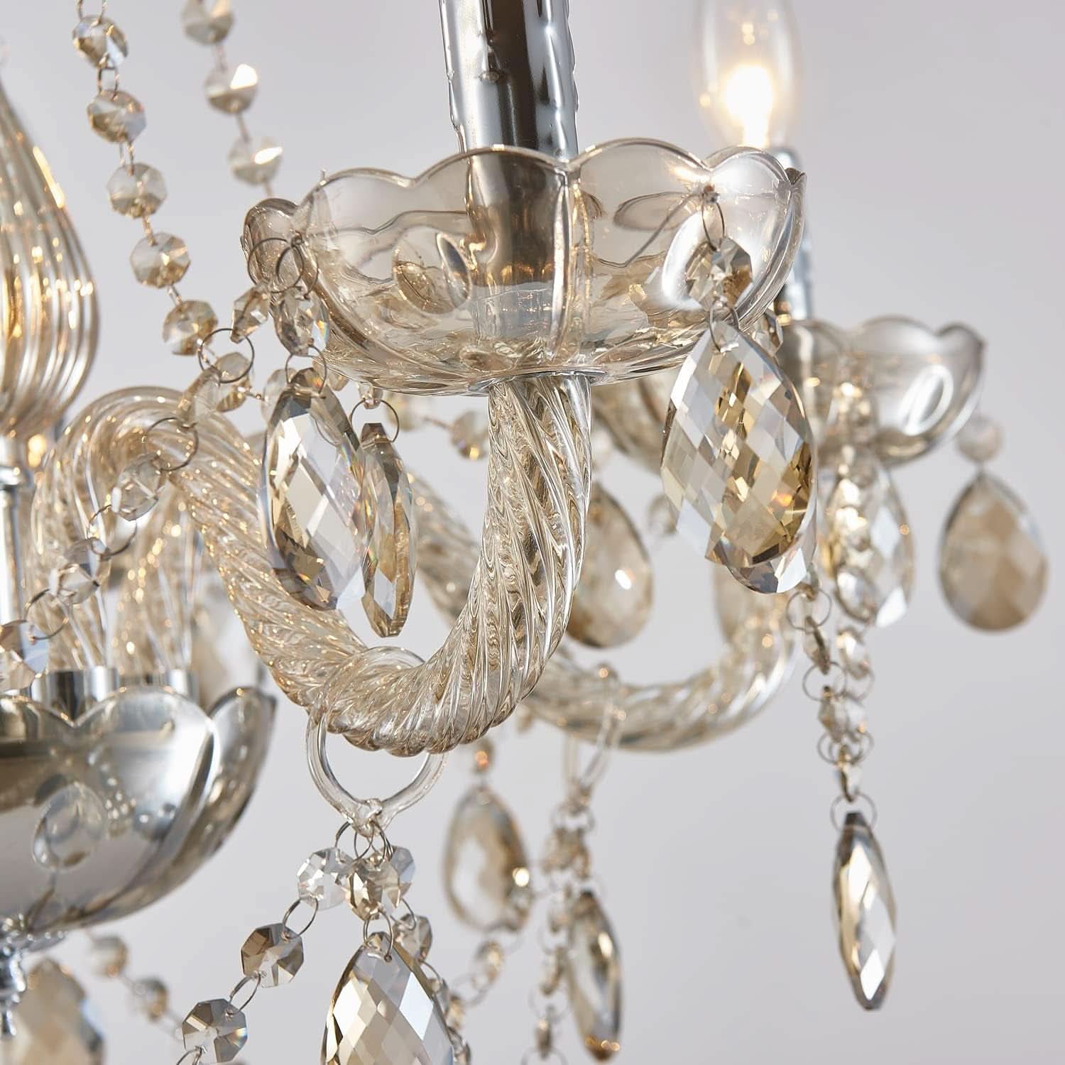 Champagne Crystal Chandelier 5 Light Modern Bedroom