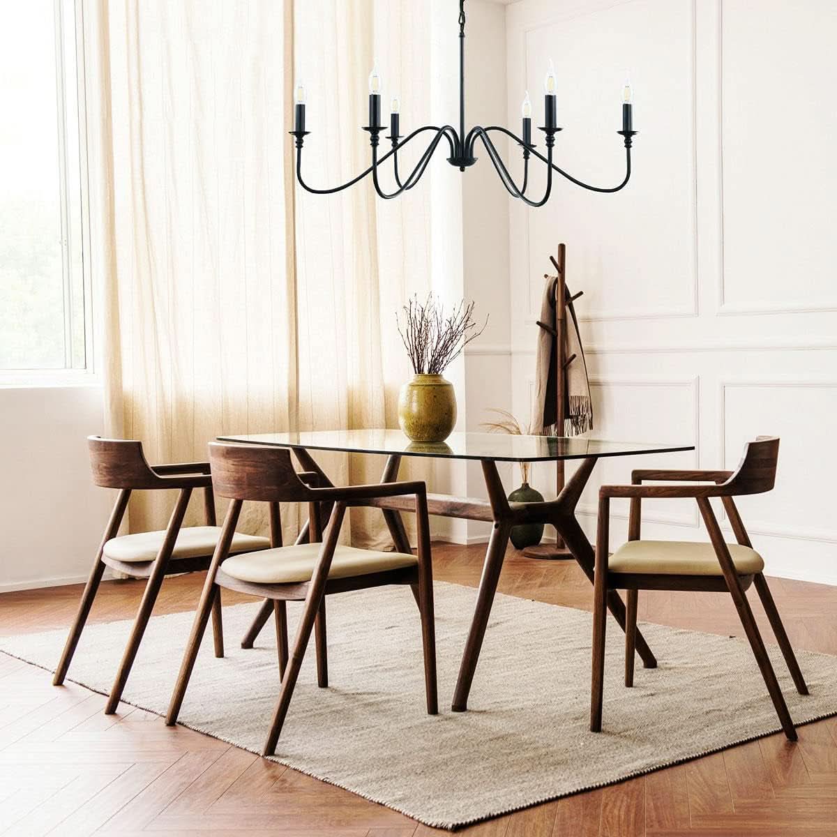 Chandelier 6 Light Black Hanging Fixture For Dining Room