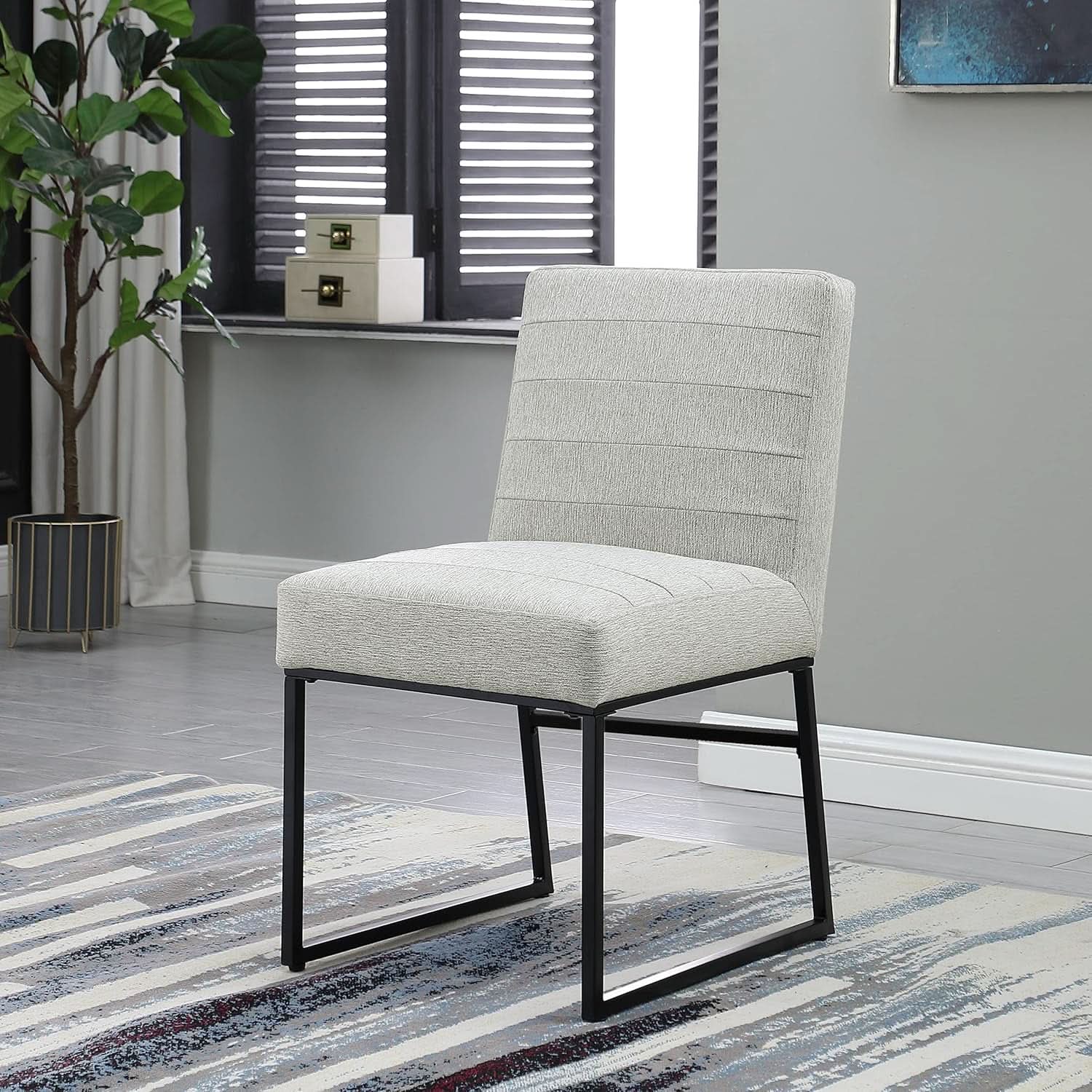 Channeled Metal Dining Chair With Gray Woven Finish