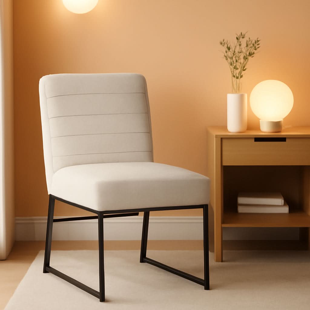 Channeled Metal Dining Chair With Gray Woven Finish