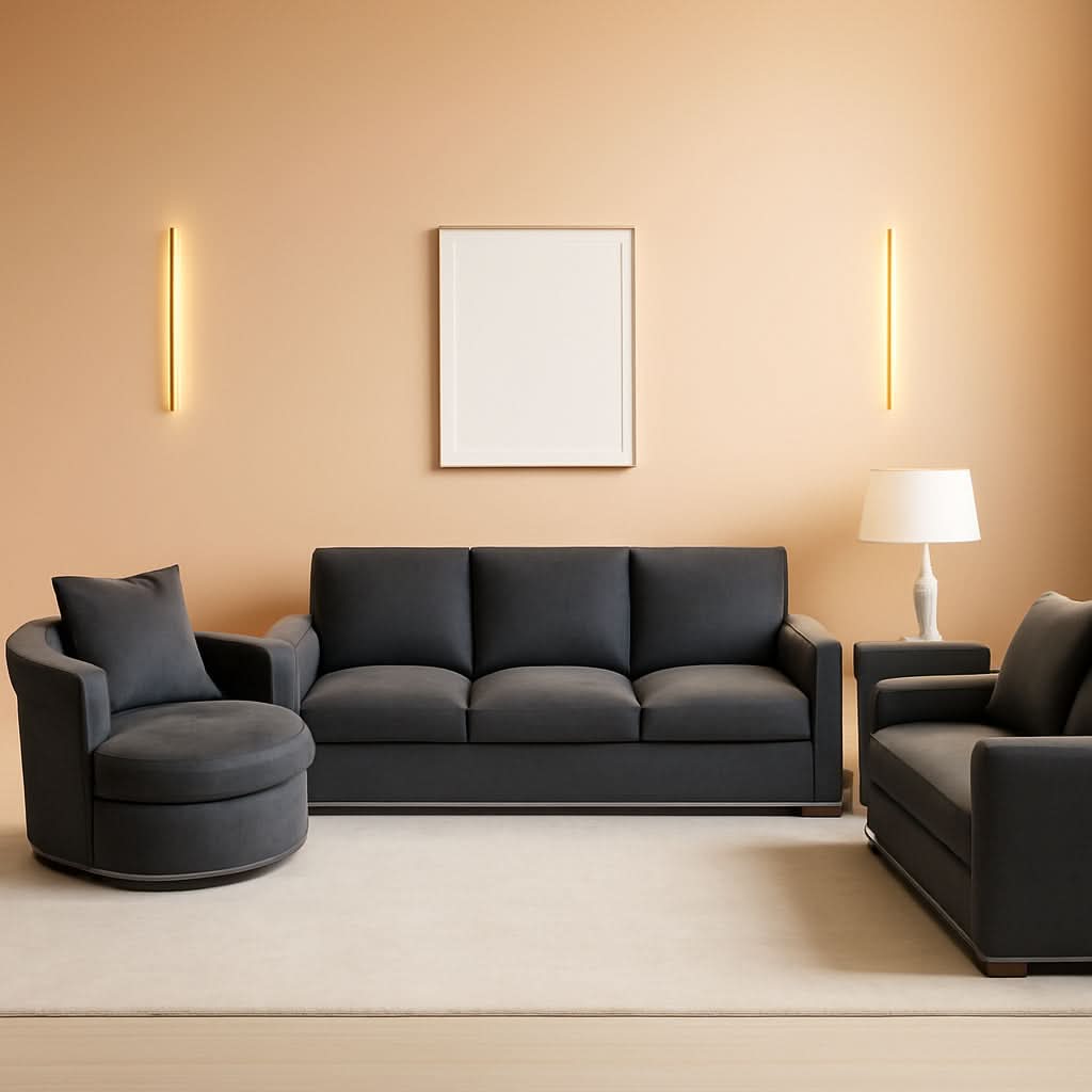 Charcoal 3 Piece Living Room Set With Chenille Upholstery