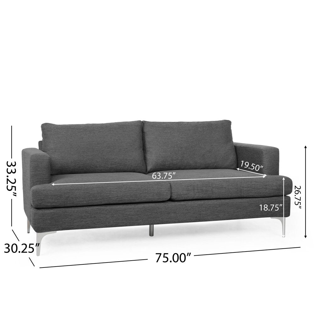 Charcoal And Silver 3 Seater Sofa Polyester Upholstery