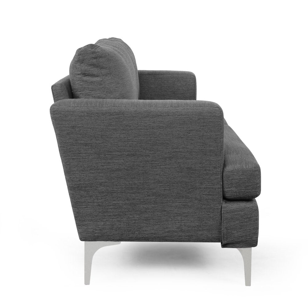 Charcoal And Silver 3 Seater Sofa Polyester Upholstery