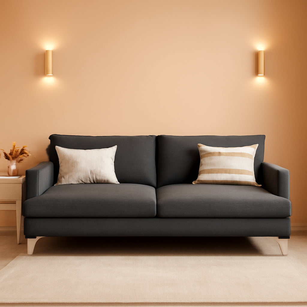 Charcoal And Silver 3 Seater Sofa Polyester Upholstery