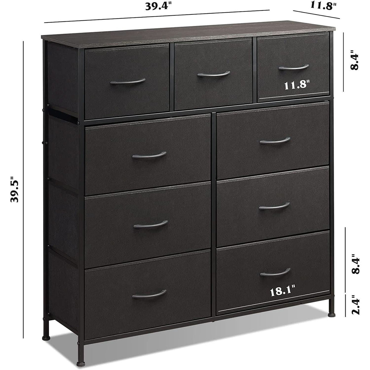 Charcoal Black 9 Drawer Dresser For Bedroom Storage