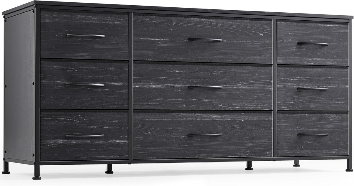 Charcoal Black Dresser With 9 Drawers And TV Stand