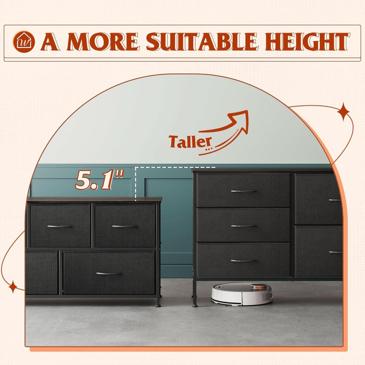 Charcoal Black Fabric Dresser With 5 Drawers For Bedroom Storage