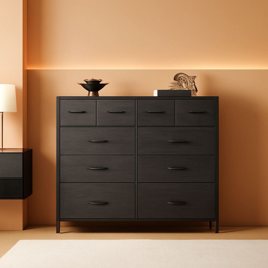 Charcoal Dresser With 10 Drawers For Bedroom Storage
