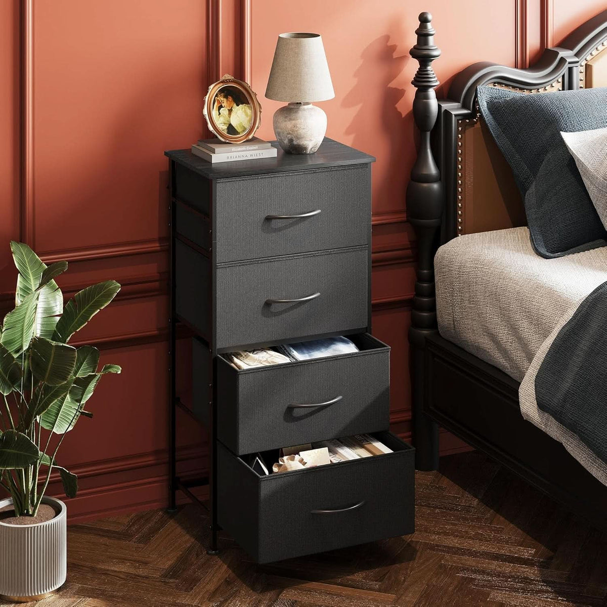 Charcoal Finish Dresser With 4 Drawers For Bedroom Storage