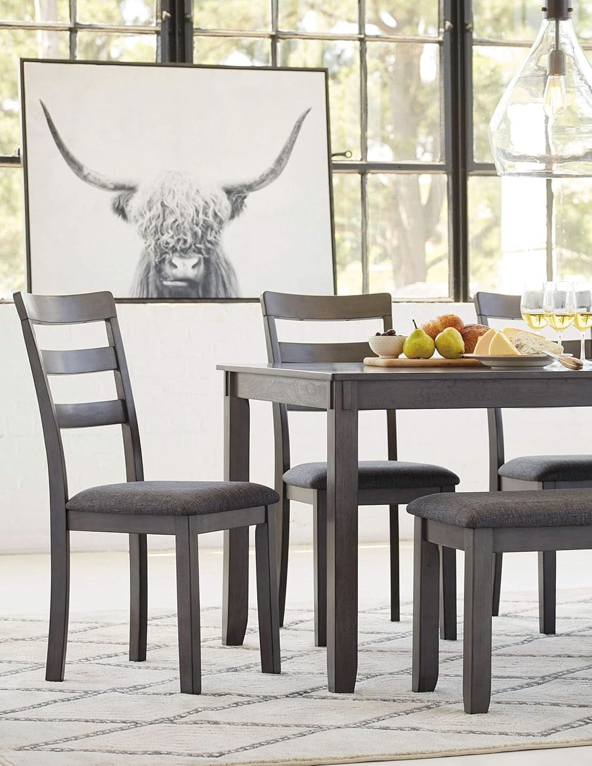 Charcoal Gray 6Piece Contemporary Dining Set Bench