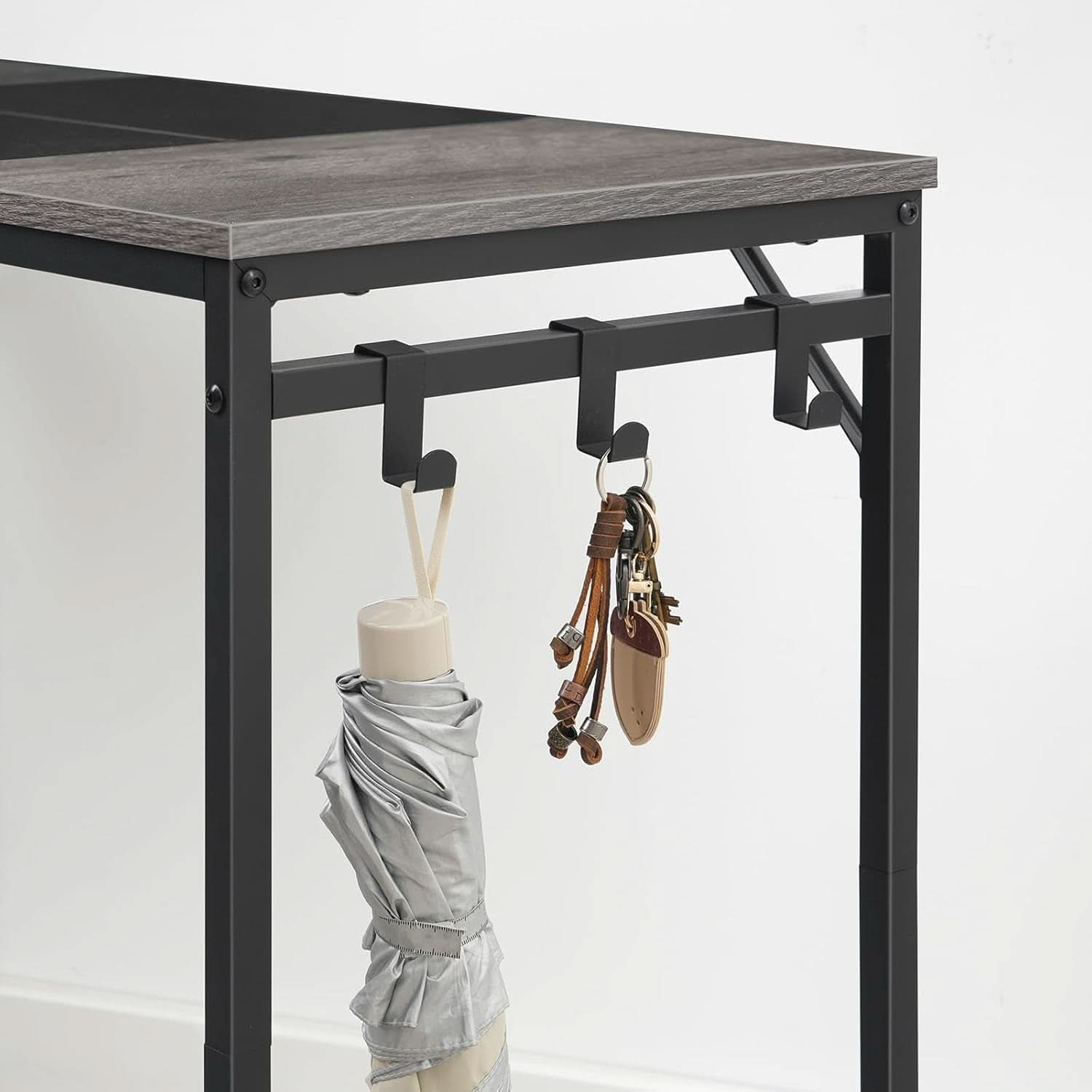 Charcoal Gray Computer Desk With Power Outlet And Hooks