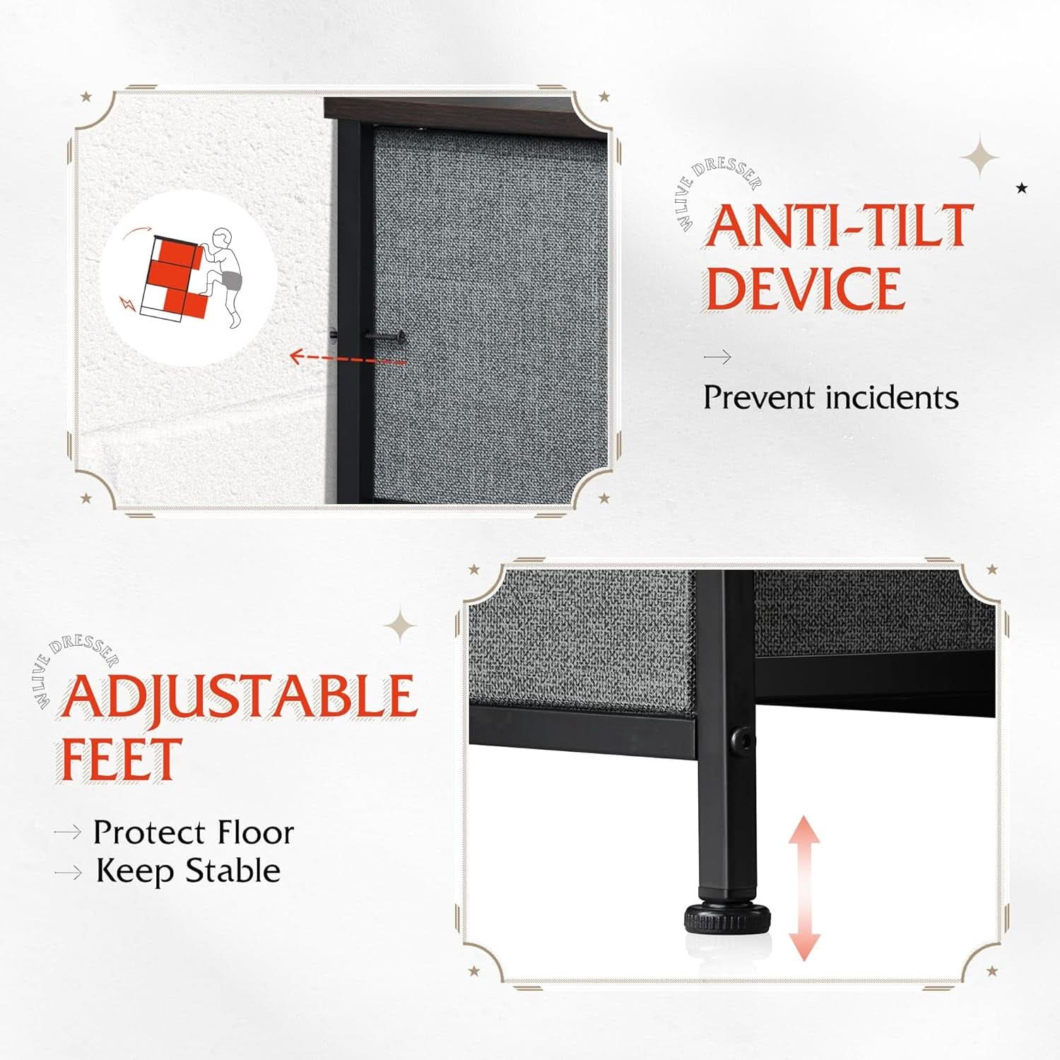 Charcoal Gray Fabric Dresser With Shelves And 8 Drawers
