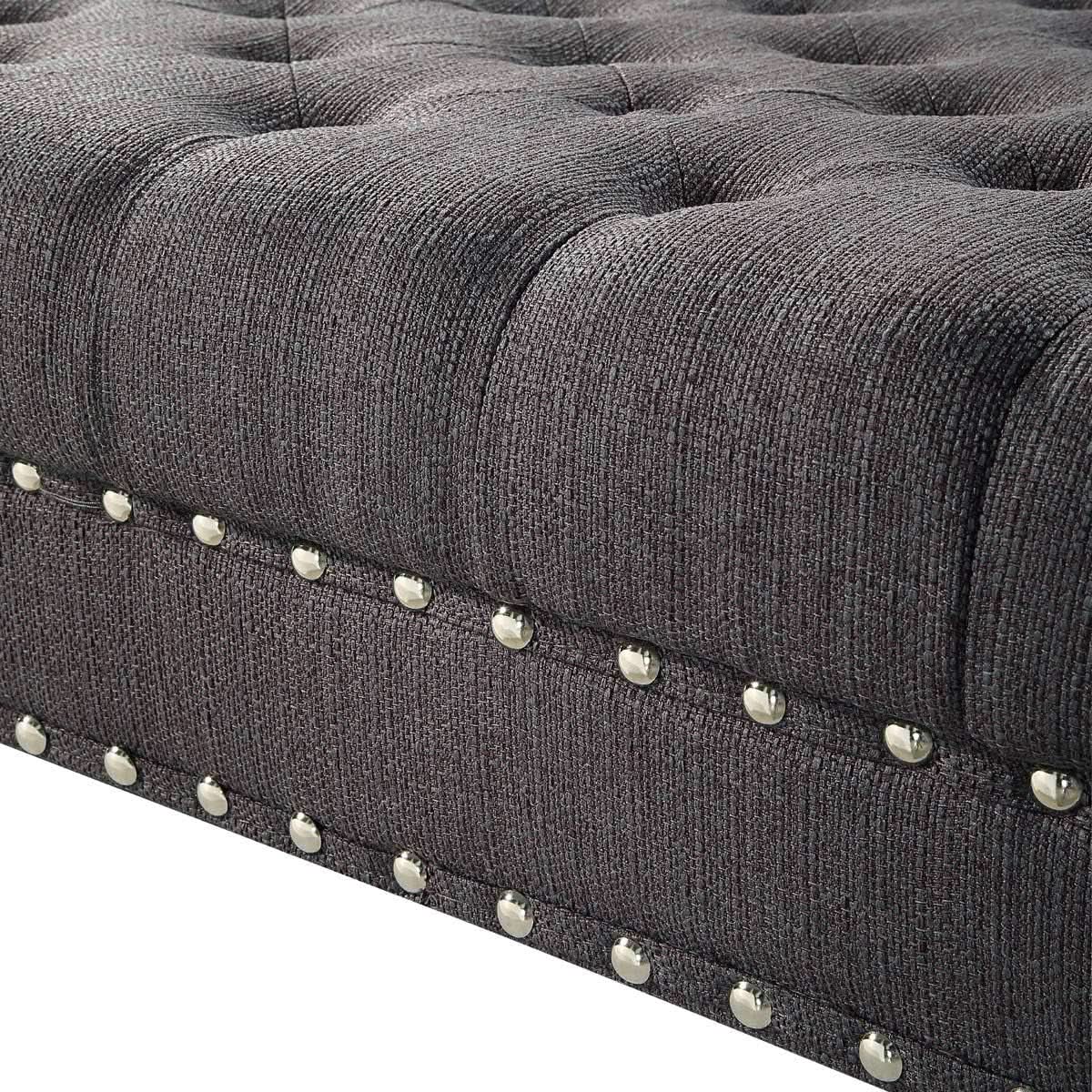 Charcoal Gray Tufted Square Ottoman With Rolling Wheels