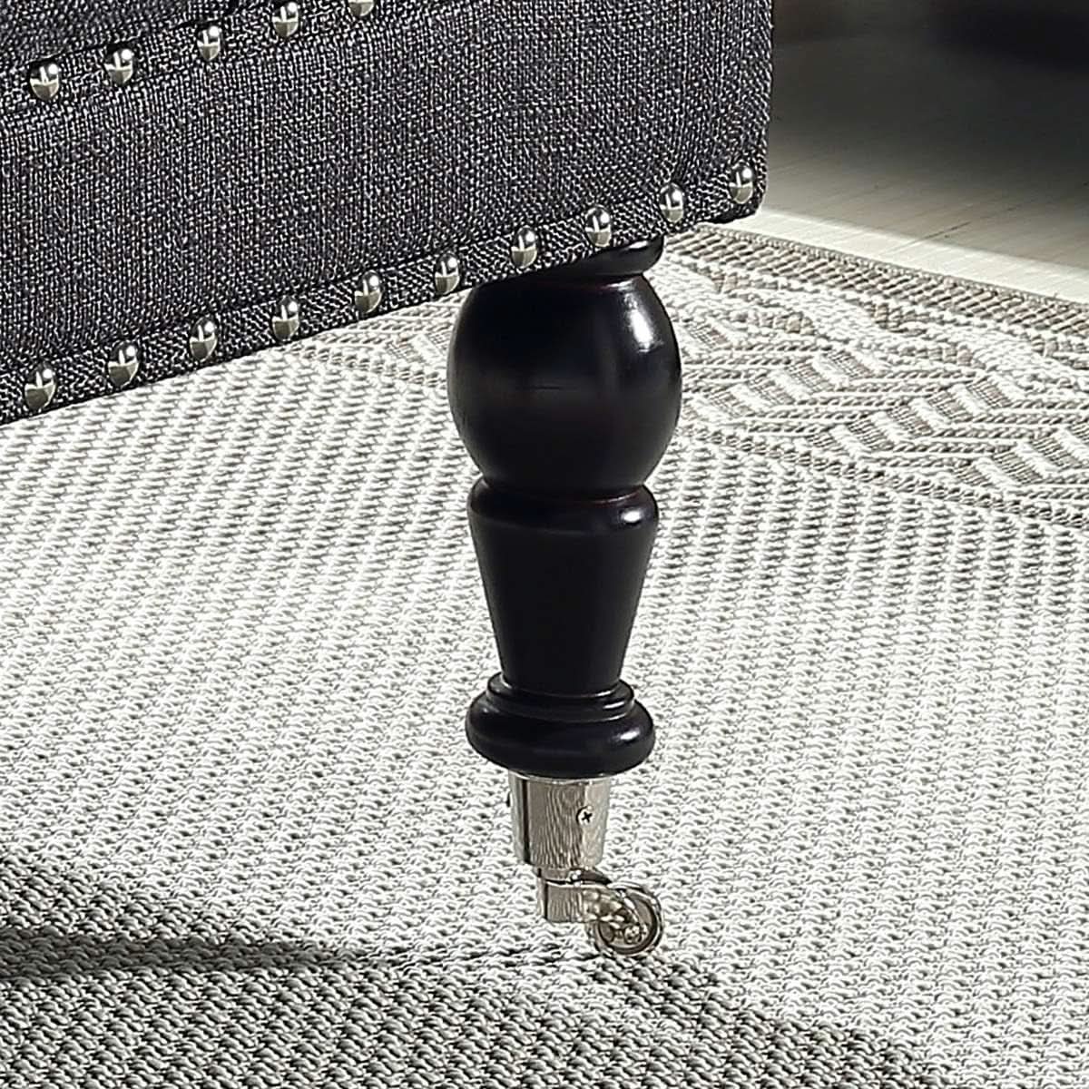 Charcoal Gray Tufted Square Ottoman With Rolling Wheels
