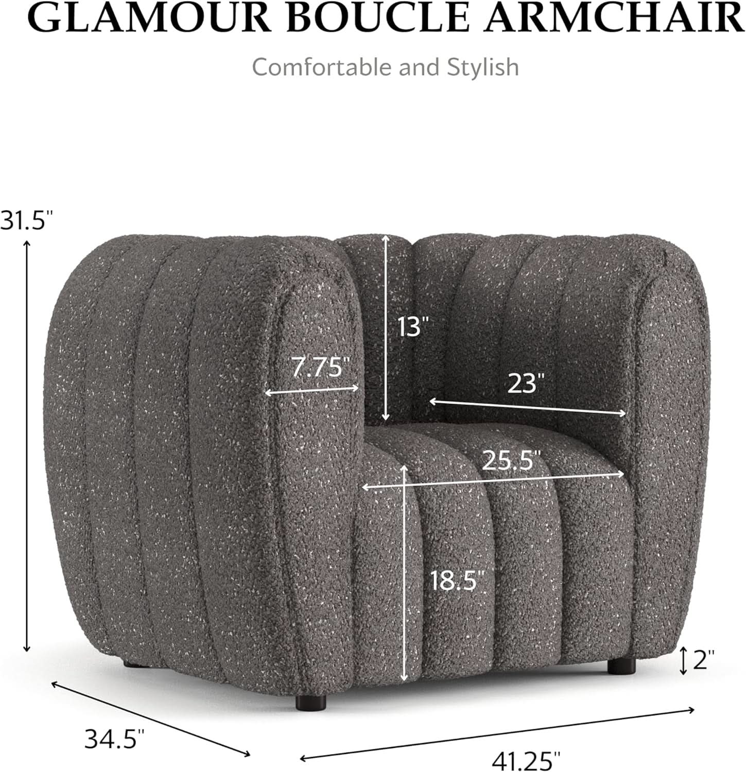 Charcoal Gray Vertical Channel Tufted 3 Piece Sofa Set