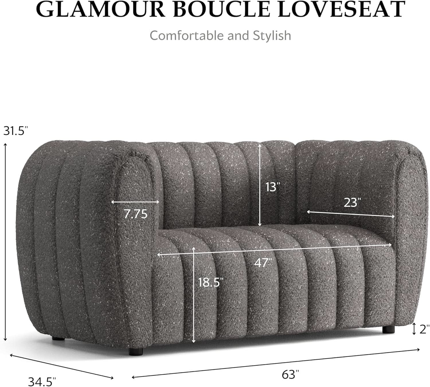 Charcoal Gray Vertical Channel Tufted 3 Piece Sofa Set