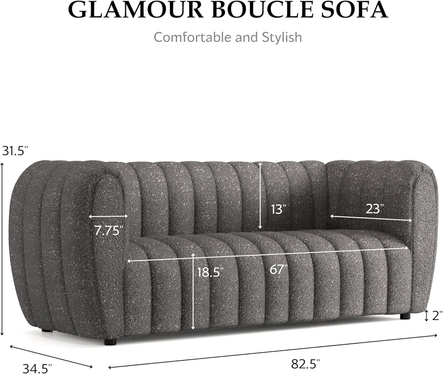 Charcoal Gray Vertical Channel Tufted 3 Piece Sofa Set