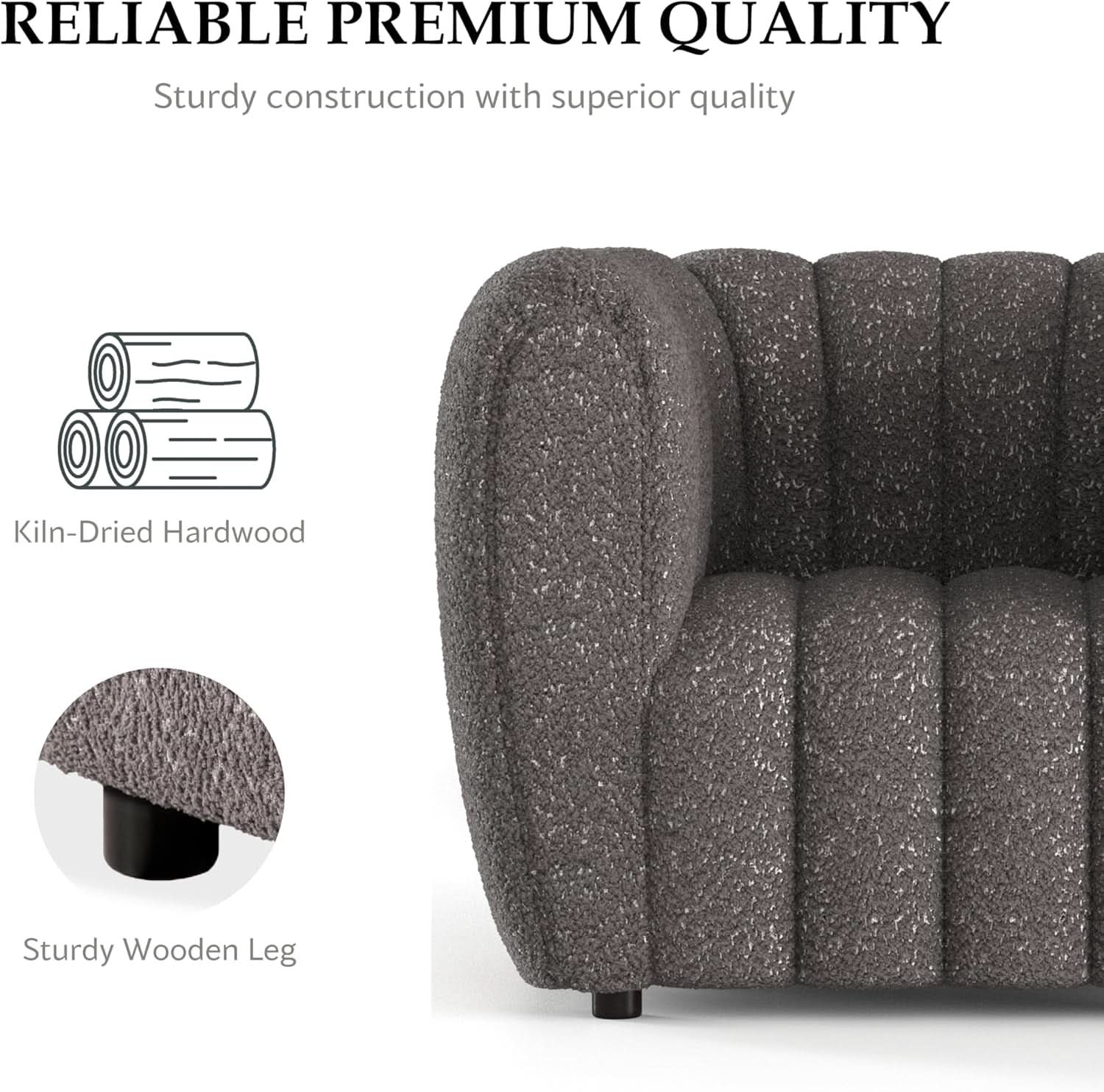 Charcoal Gray Vertical Channel Tufted 3 Piece Sofa Set