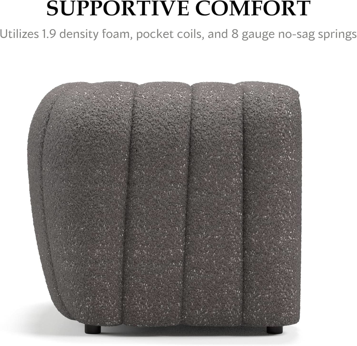 Charcoal Gray Vertical Channel Tufted 3 Piece Sofa Set