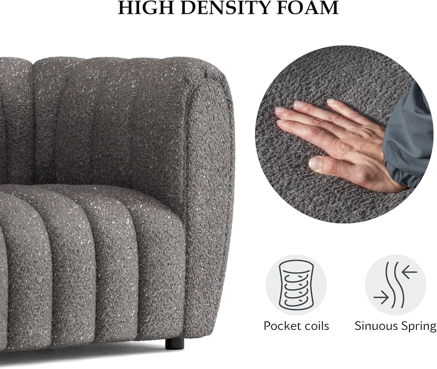 Charcoal Gray Vertical Channel Tufted 3 Piece Sofa Set