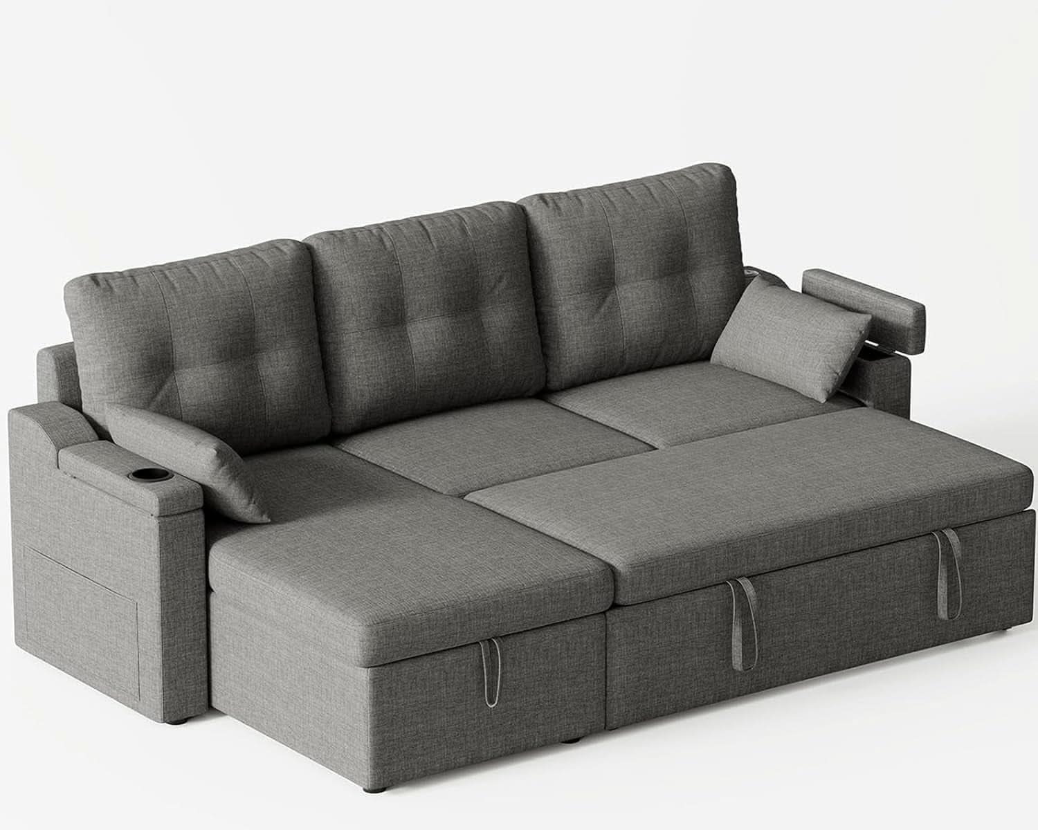 Charcoal LShaped Convertible Sleeper Sofa USB Ports