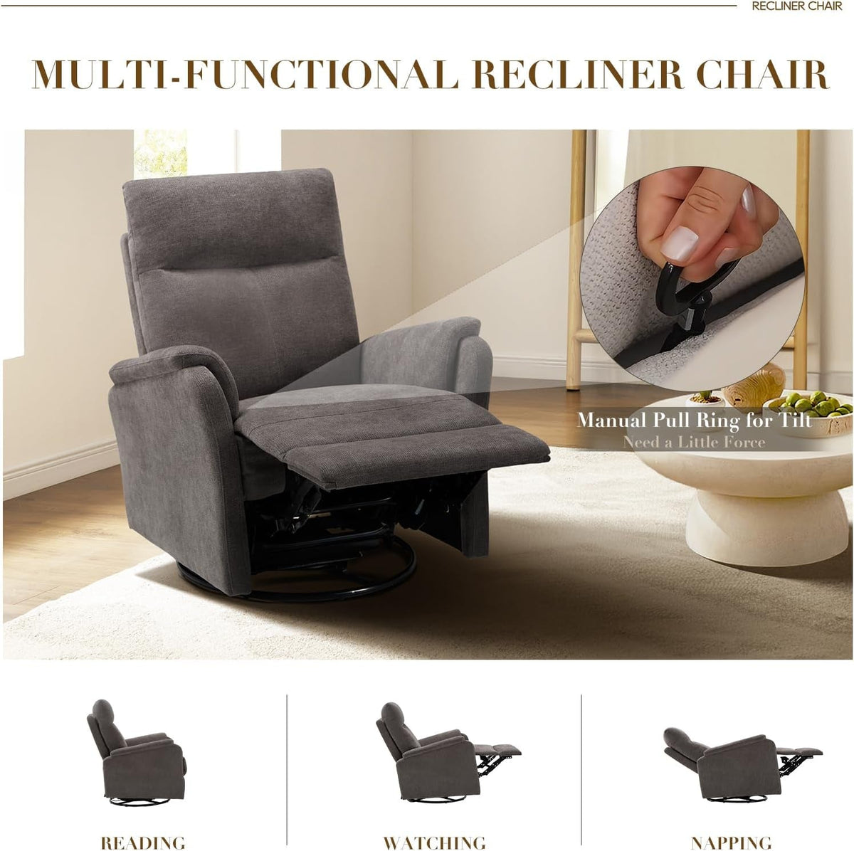 Charcoal Swivel Rocking Recliner Glider Chair With Footrest