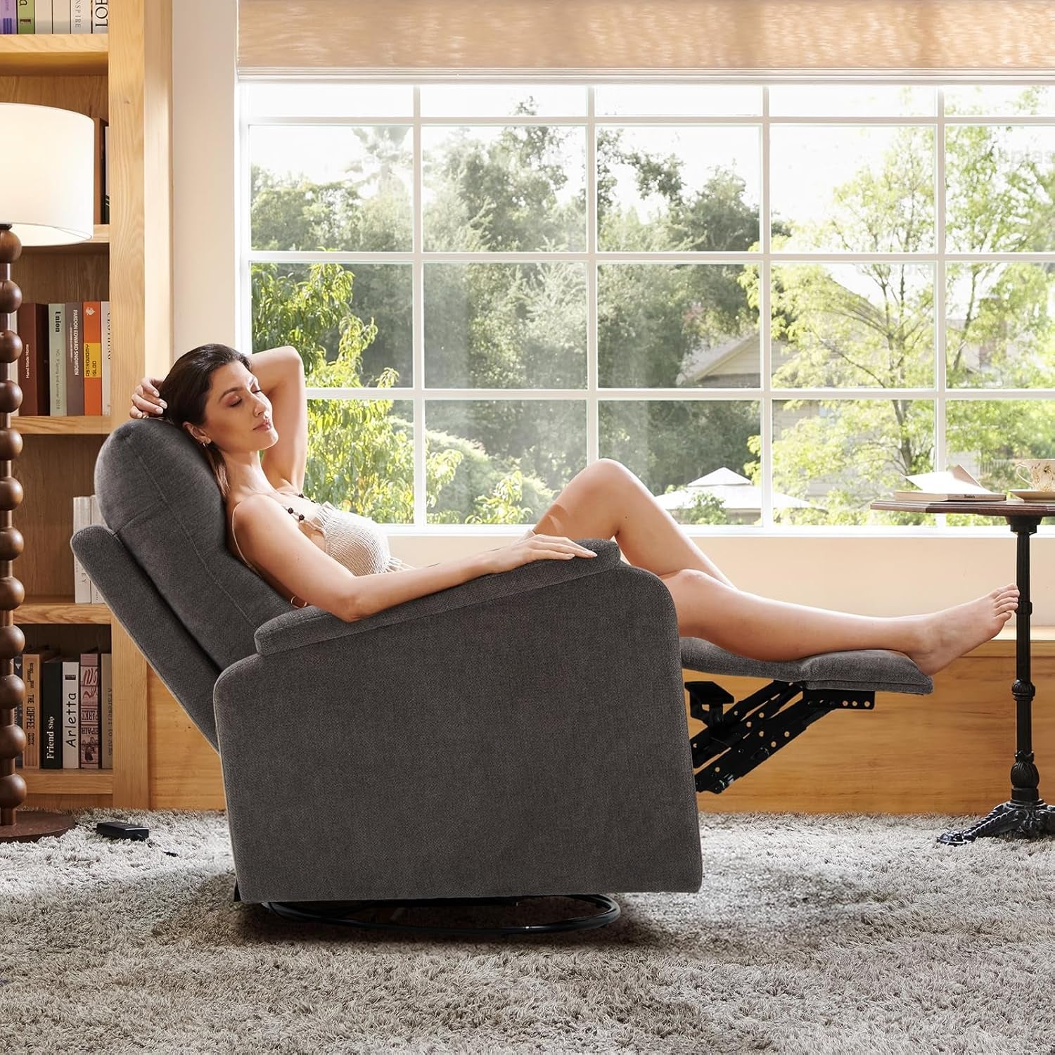 Charcoal Swivel Rocking Recliner Glider Chair With Footrest