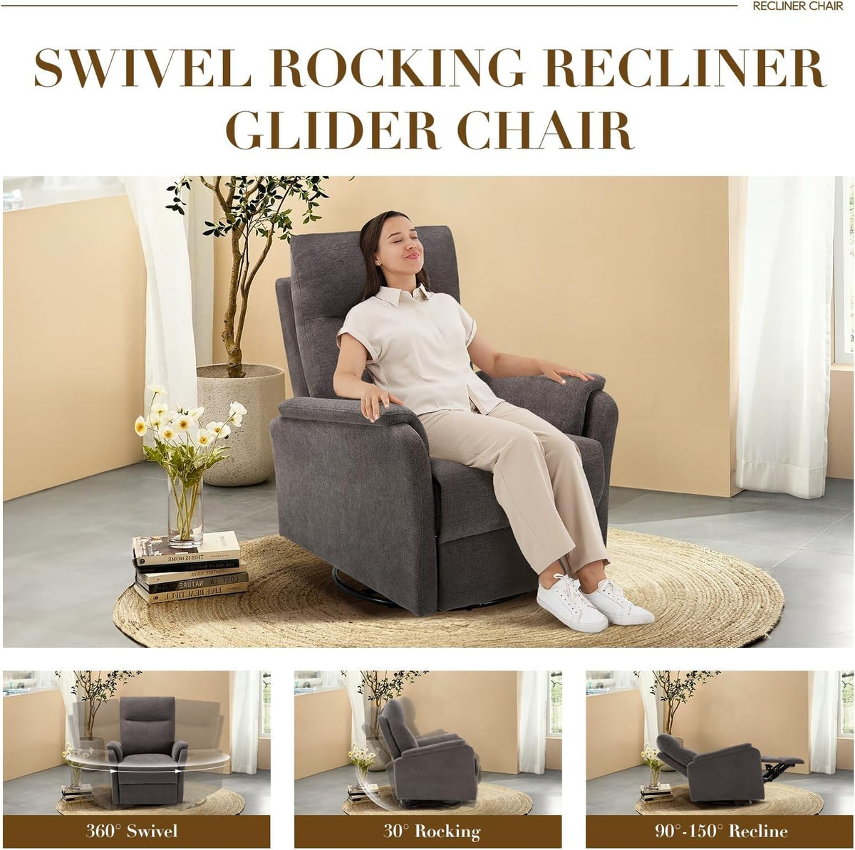 Charcoal Swivel Rocking Recliner Glider Chair With Footrest