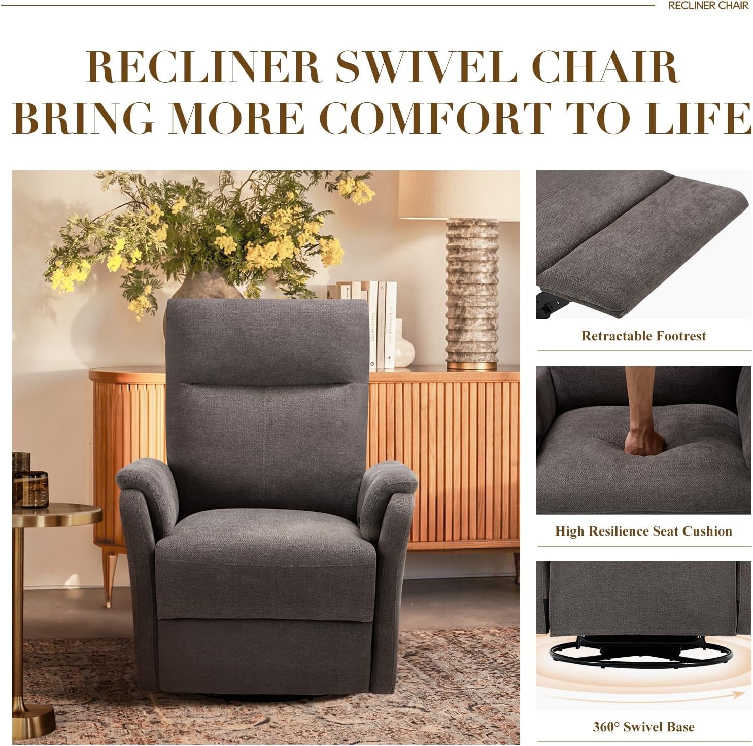 Charcoal Swivel Rocking Recliner Glider Chair With Footrest