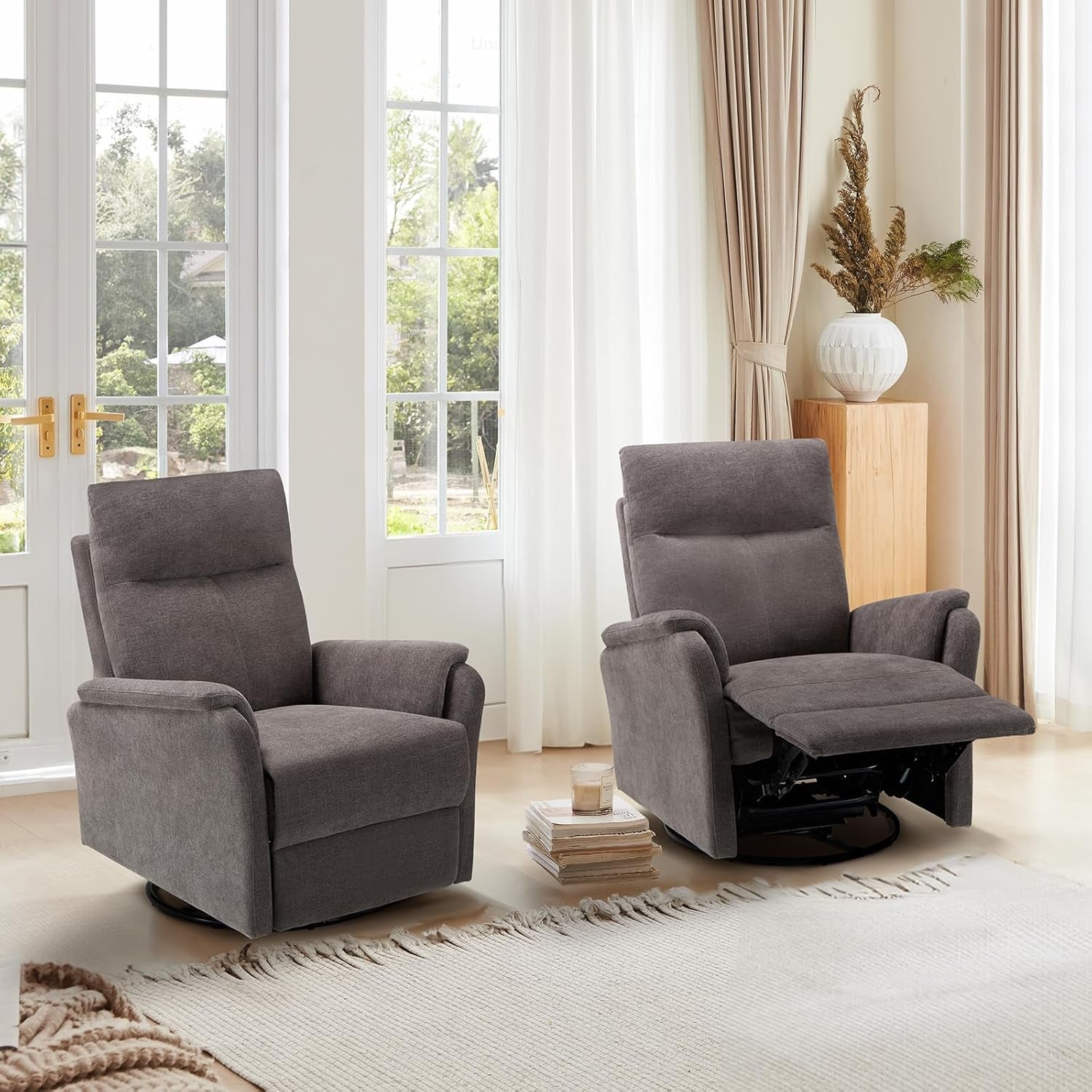 Charcoal Swivel Rocking Recliner Glider Chair With Footrest