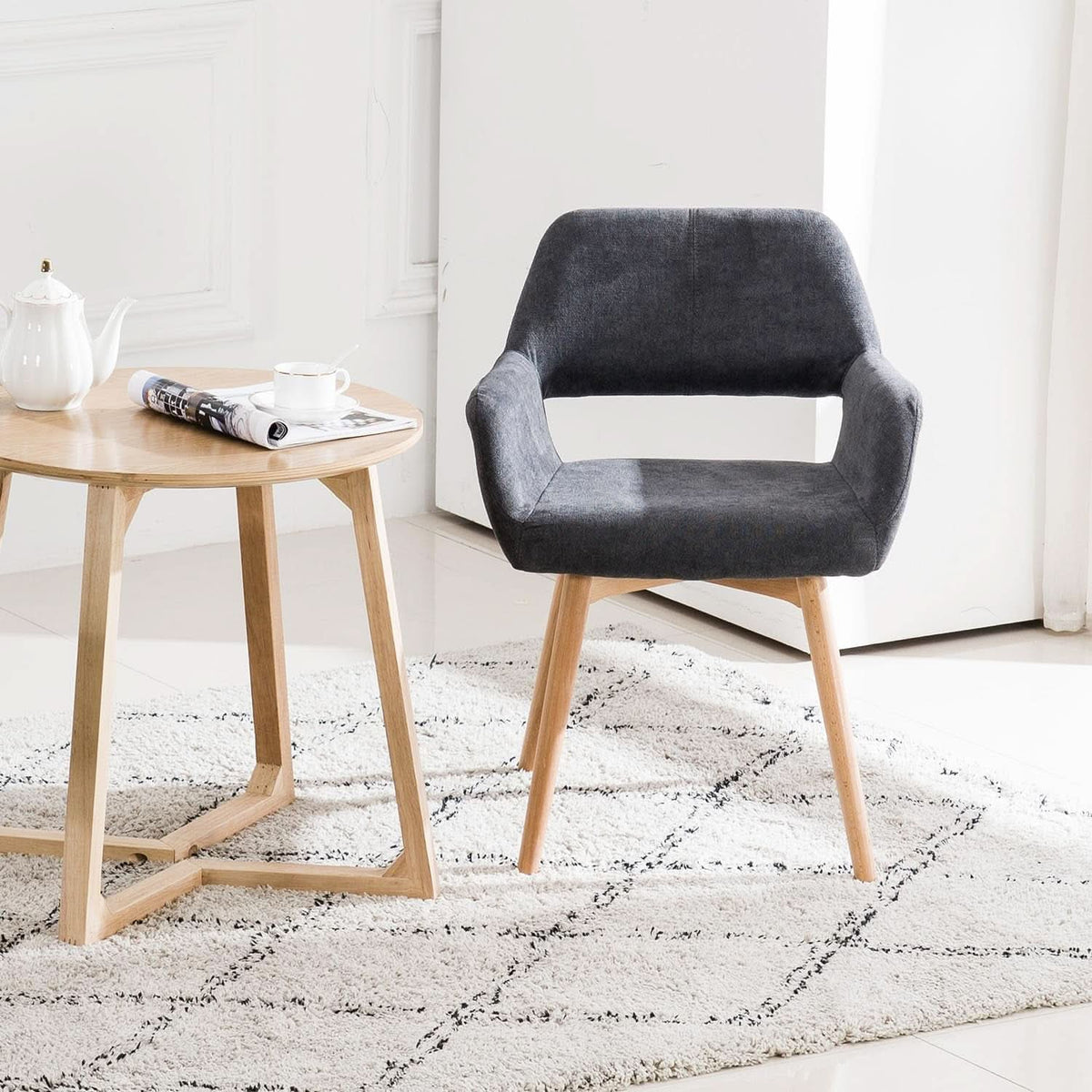 Charcoal Upholstered Armchair Mid Century Modern Wood Legs